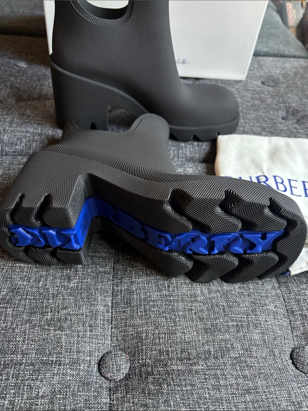 Burberry  Black Rubber Slip-On Rain Boots